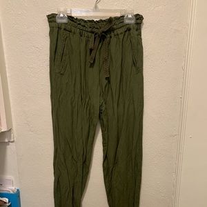 Oysho Green Linen Joggers